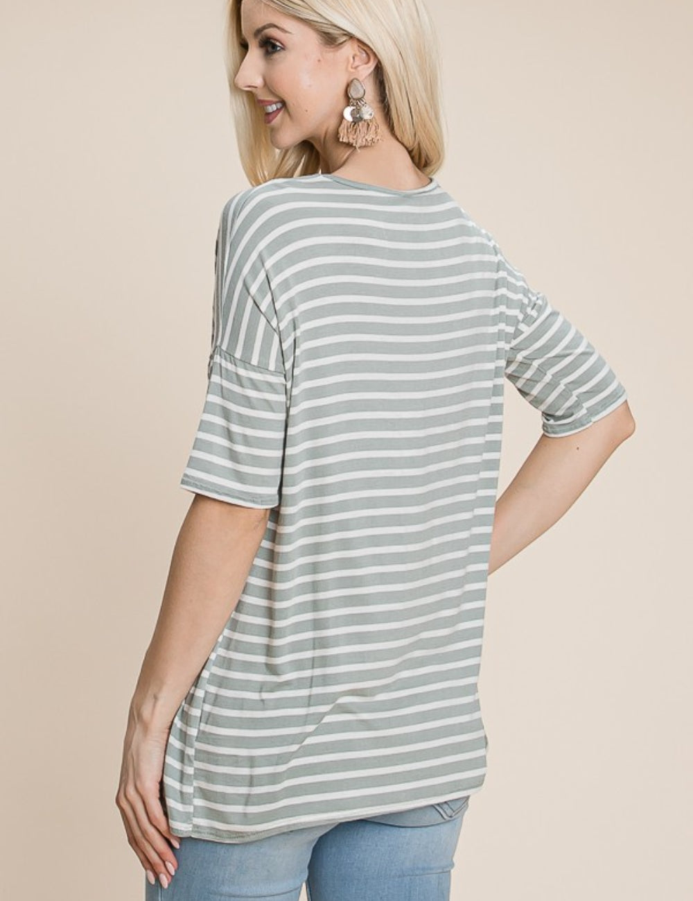 BOMBOM Striped Round Neck T-Shirt | Daverri Fashions