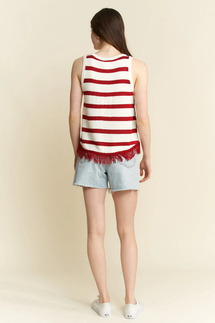 Jade By Jane Full Size American Flag Fringe Tank Top Tank Tops