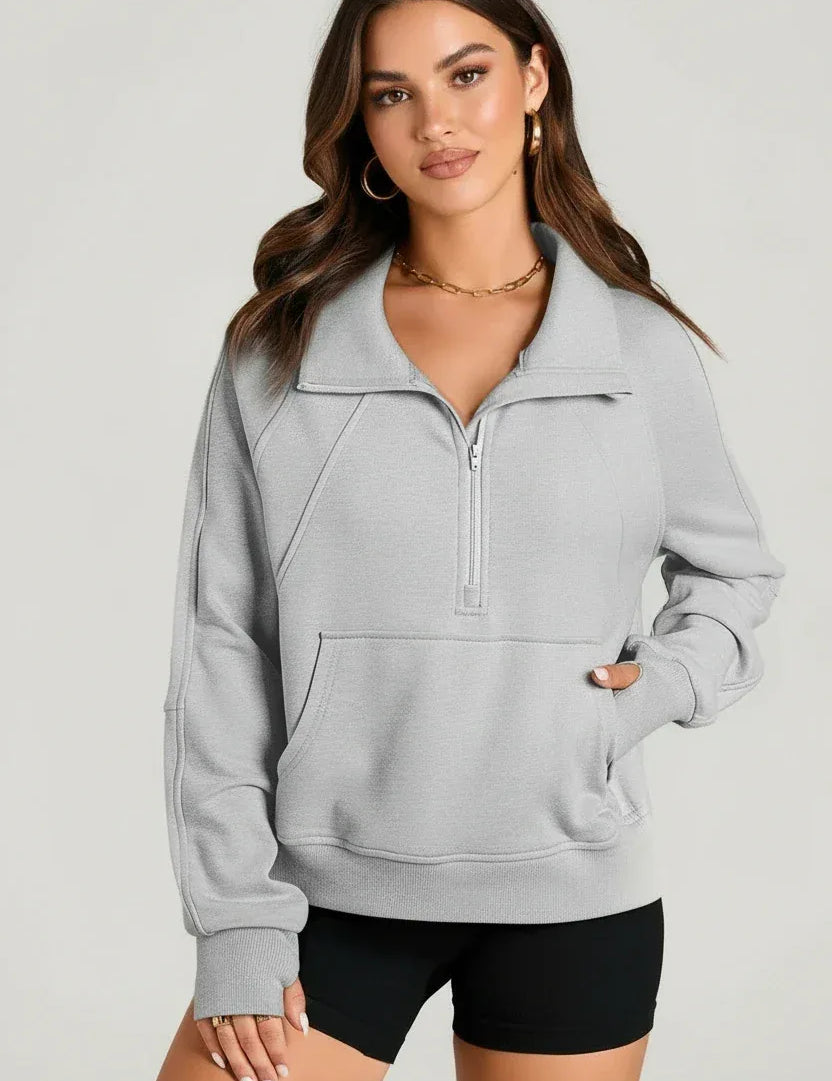 Daverri Fashions Half Zip Long Sleeve Sweatshirt - DAVERRI FASHIONS