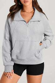 Light Gray Half Zip Long Sleeve Sweatshirt | Sweatshirts Daverri Fashions