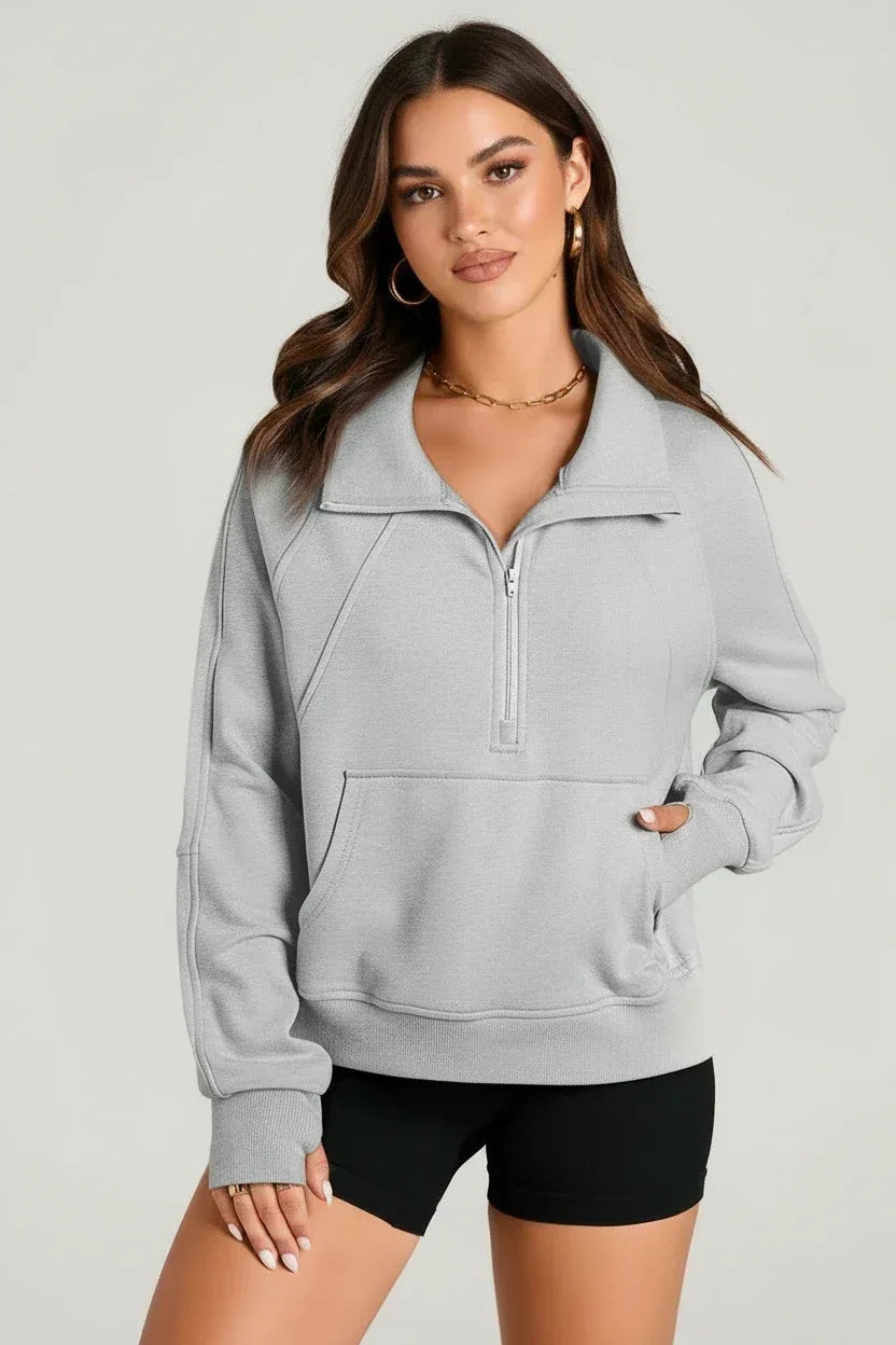 Daverri Fashions Half Zip Long Sleeve Sweatshirt - DAVERRI FASHIONS