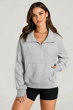 Daverri Fashions Half Zip Long Sleeve Sweatshirt - DAVERRI FASHIONS