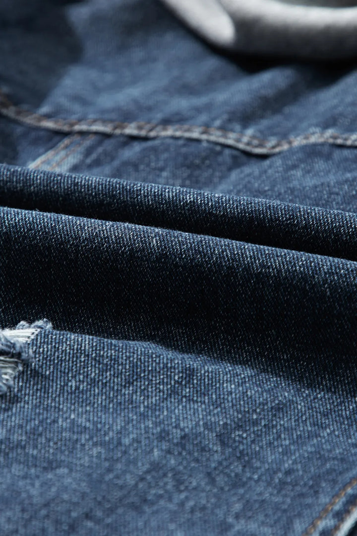 Faux Two-Piece Hooded Zip-Up Denim Jacket | Denim Jackets Daverri Fashions