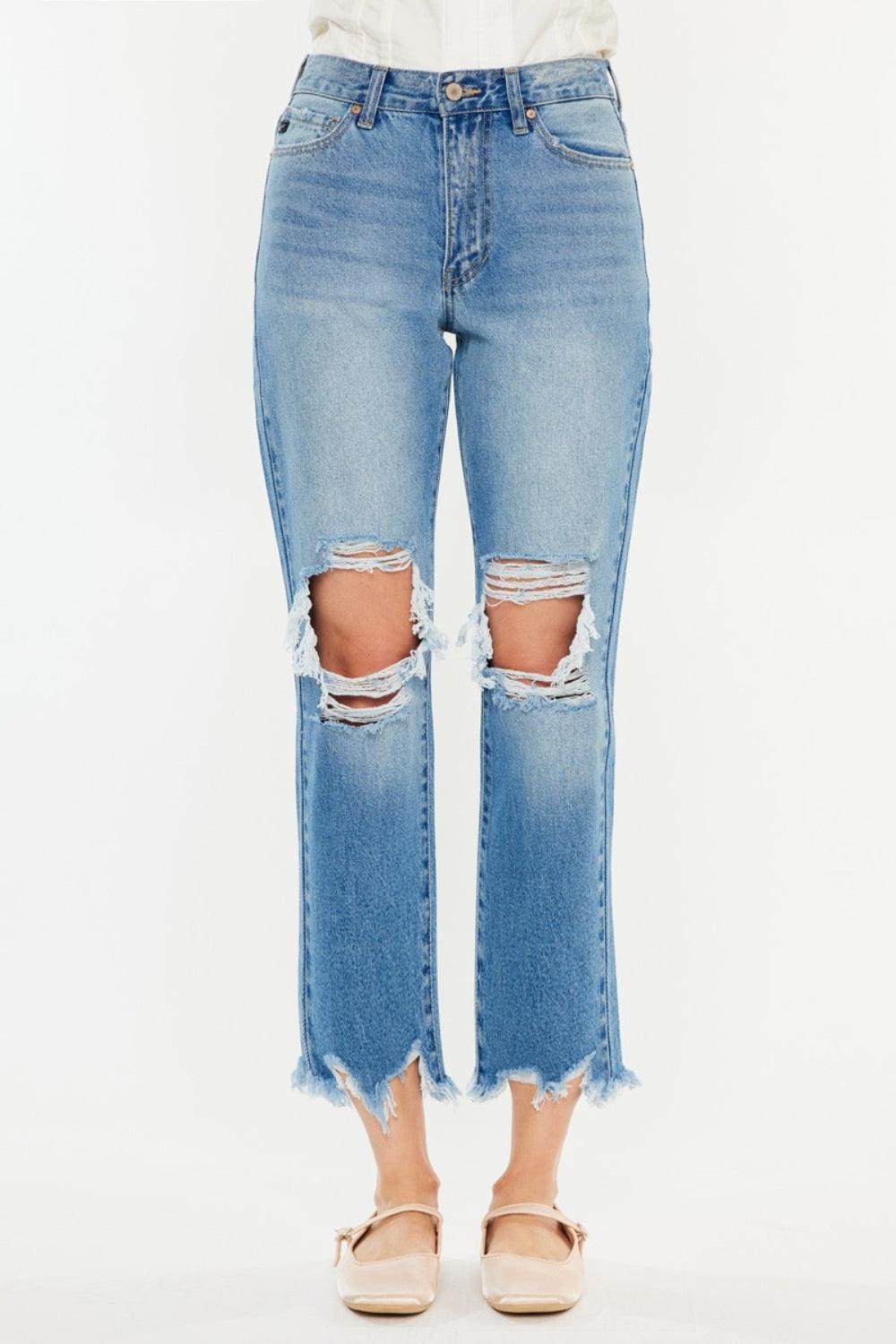 Kancan Distressed Frayed Hem Cropped Jeans | Jeans Daverri Fashions