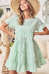 BiBi Ruffled Hem Short Sleeve Tiered Dress Neon Green Multi Mini Dresses