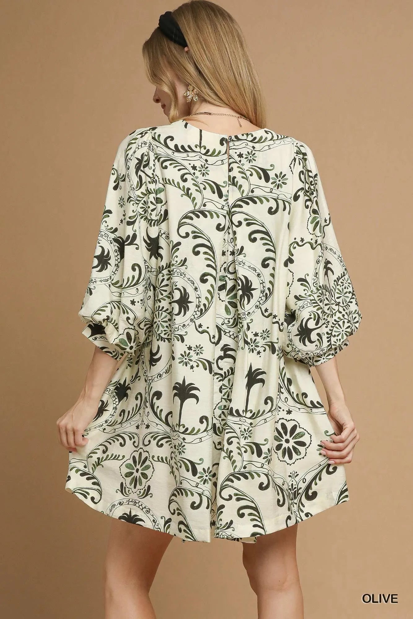 Umgee Boho Printed Balloon Sleeve Mini Dress Mini Dresses