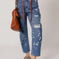 Distressed Splattering Paint Rope Waist Cropped Straight Jeans - DAVERRI FASHIONS