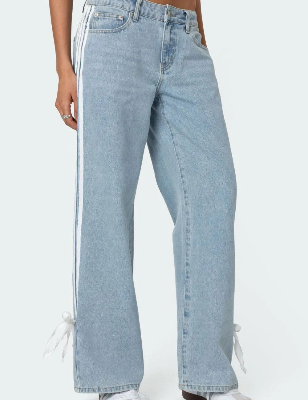 Light Blue Side Striped Loose Fit Jeans | Jeans Daverri Fashions