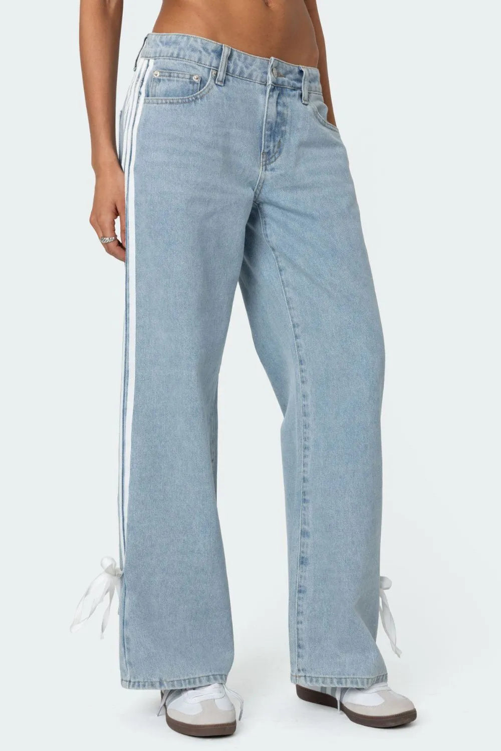 Light Blue Side Striped Loose Fit Jeans | Jeans Daverri Fashions