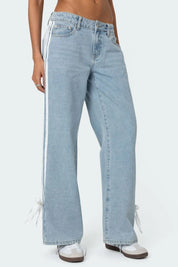 Light Blue Side Striped Loose Fit Jeans | Jeans Daverri Fashions