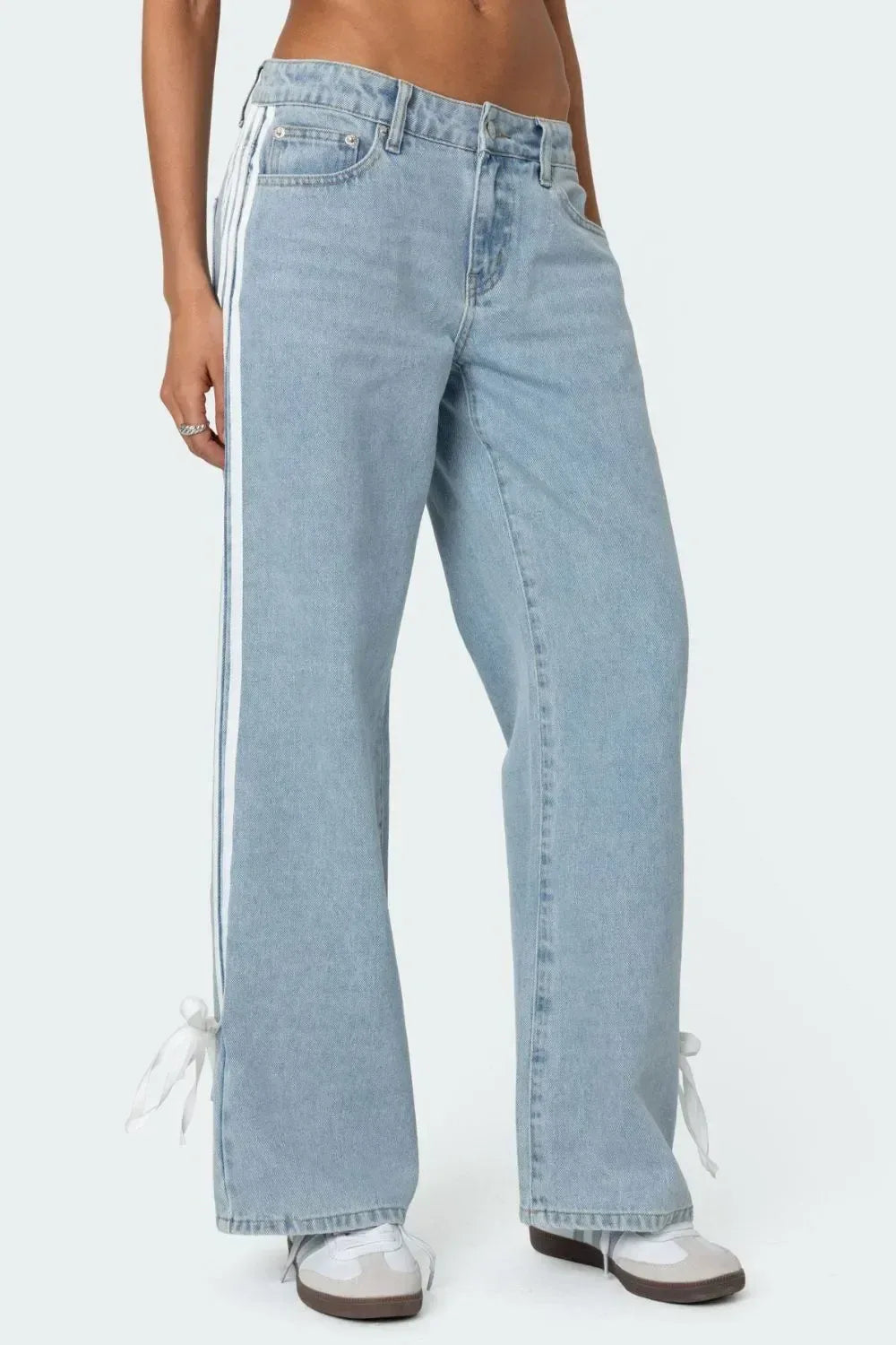 Side Striped Loose Fit Jeans - DAVERRI FASHIONS