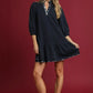 Umgee French Terry Ruffle Hem Dress with Plaid Trim - DAVERRI FASHIONS