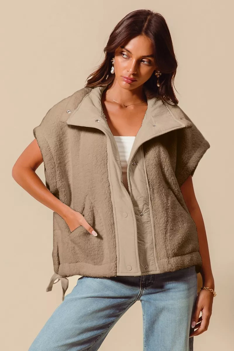 TAUPE SO ME Over Sized Soft Sherpa Fur Sleeveless Vest Jacket | Vest Jackets Daverri Fashions