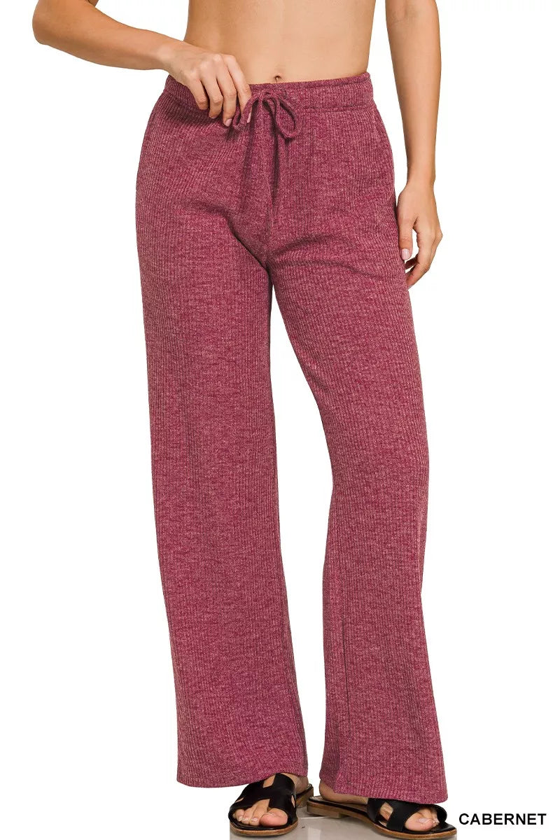 CABERNET Ribbed Drawstring Lounge Pants Cabernet | Lounge Pants Daverri Fashions