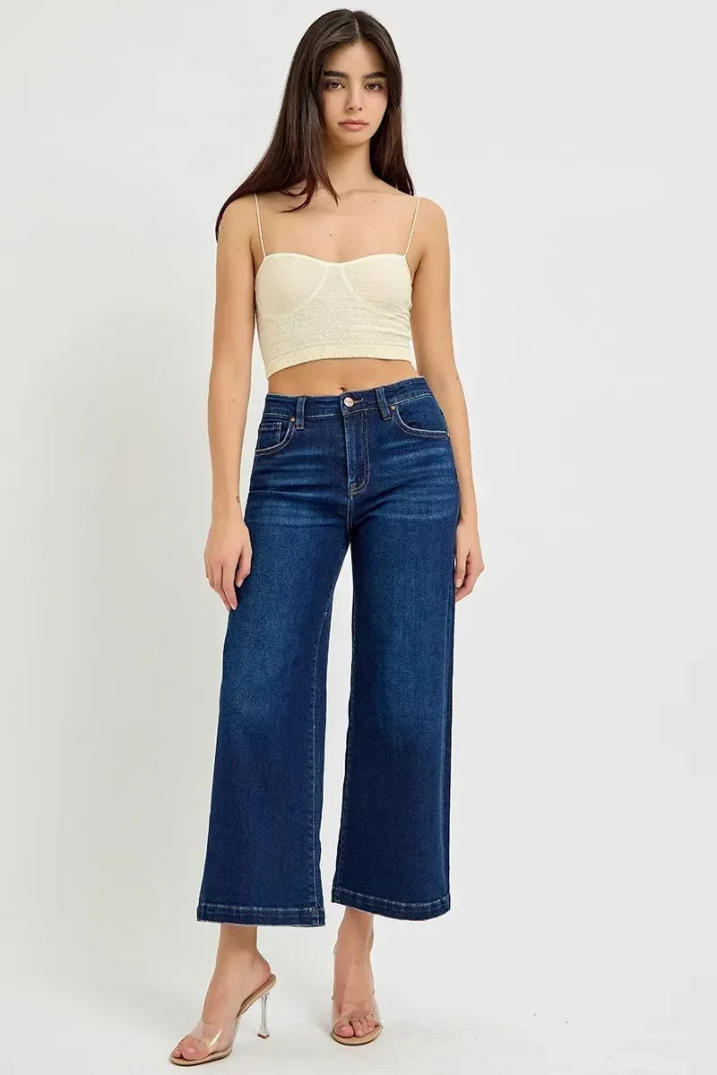 RISEN High Rise Crop Wide Jeans - DAVERRI FASHIONS
