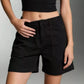 Daverri Pocketed Denim Shorts: black high-waisted straight-leg with front pockets