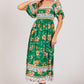 SAGE + FIG Printed Smocked Short Sleeve Midi Dress Mid Dresses