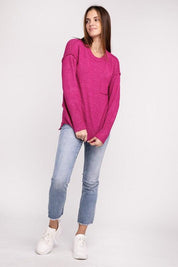 Zenana Hi-Low Hem Round Neck Sweater Sweaters