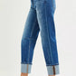 RISEN High Rise Straight Jeans with Distressed Hem - DAVERRI FASHIONS