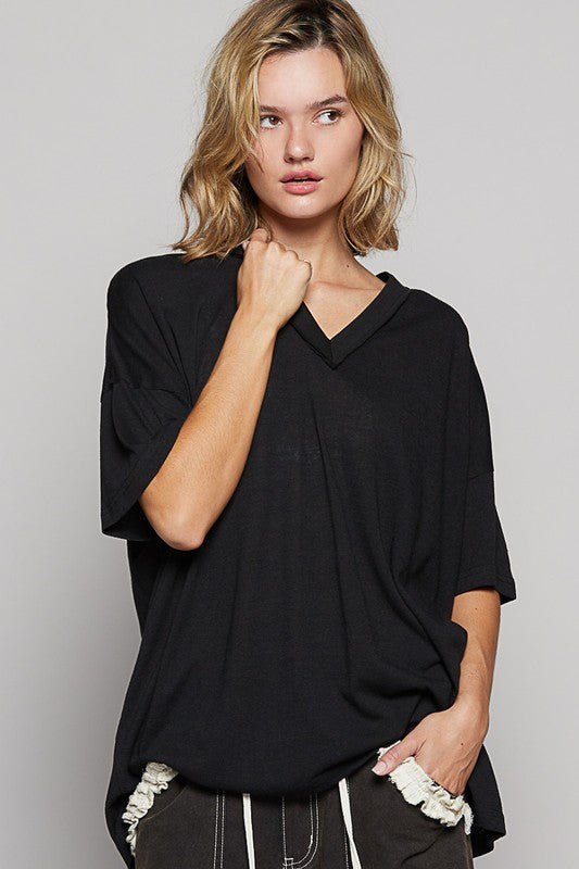 POL V-Neck Half Sleeve T-Shirt Black T-Shirts