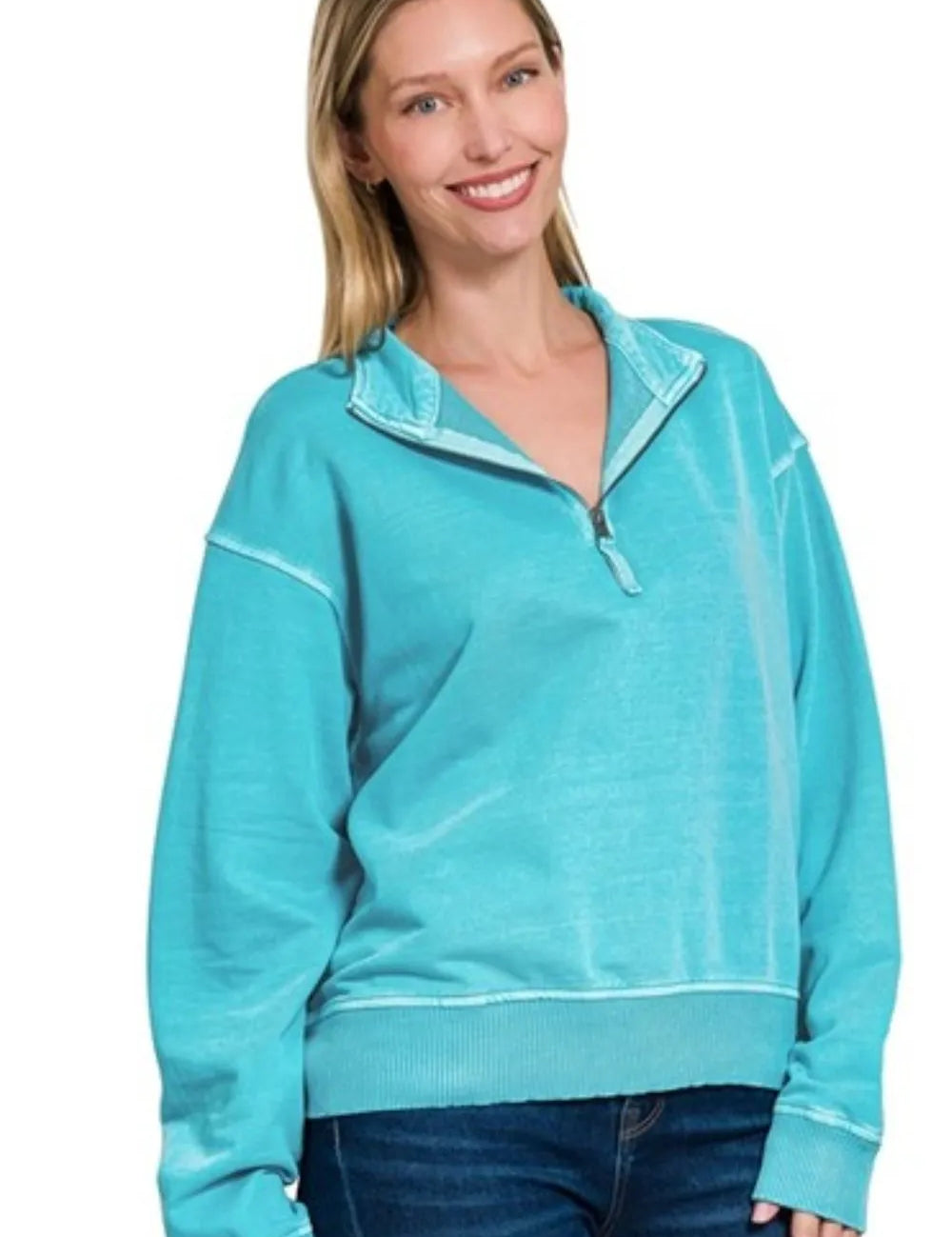 terry Pigment Dye & Enzyme Washing Half Zip Top | Sweatshirts Daverri Fashions