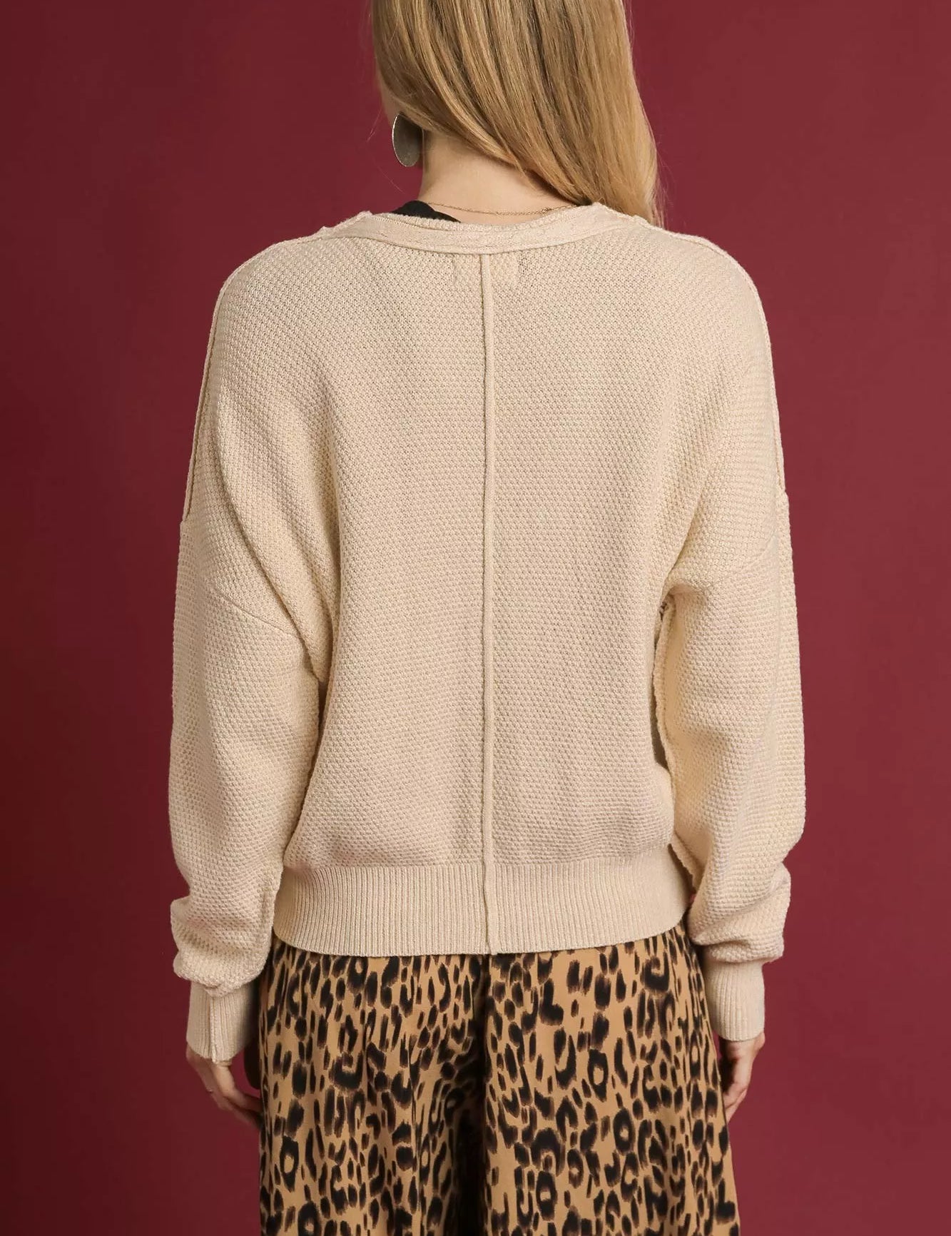 Umgee Chunky Cable Knit V-Neck Button-Up Cardigan Ecru | Cardigans Daverri Fashions