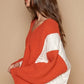 POL Cable Knit Quilting Patch V-Neck Contrast Sweater Orange - DAVERRI FASHIONS