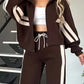 Full Size Contrast Stripe Zip Up Jacket and Pants Set Plus Size - DAVERRI FASHIONS