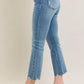 Judy Blue Mr Vintage Wash Destroy Hem Kick Flare Jeans in light-wash denim with distressed finish and frayed hems