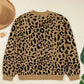 Ribbed Trim Round Neck Leopard Drop Shoulder Sweater - DAVERRI FASHIONS