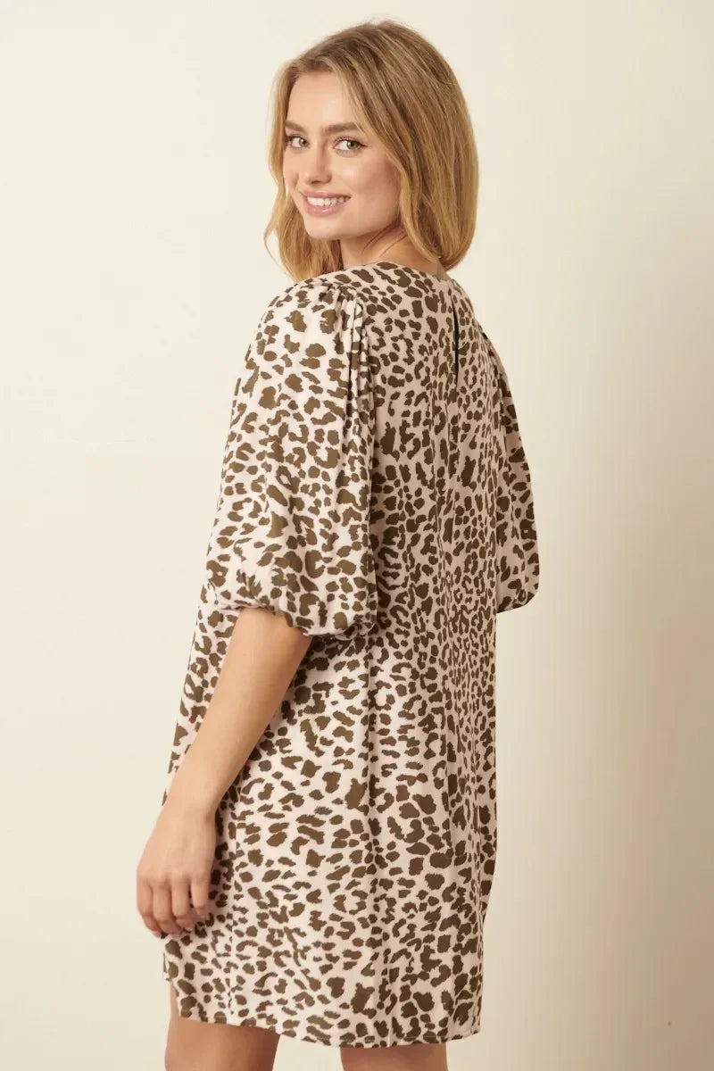 Mittoshop Animal Print Puff Sleeve Mini Dress - DAVERRI FASHIONS