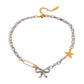 Two-Tone Stainless Steel Bow Star Necklace - DAVERRI FASHIONS