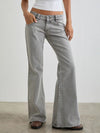 Low rise flare leg jeans in light gray wide-leg flared denim with five-pocket design
