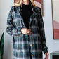 Heimish Plaid Button Down Long Sleeve Hooded Cardigan Hunter Green Multi