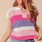 SO ME Multi Color Stripe Loose Fit Cap Sleeve Sweater Top
