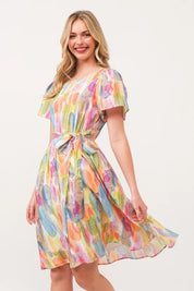 Lime 'N' Chili Watercolor Print Tie Front Midi Dress | Daverri Fashions