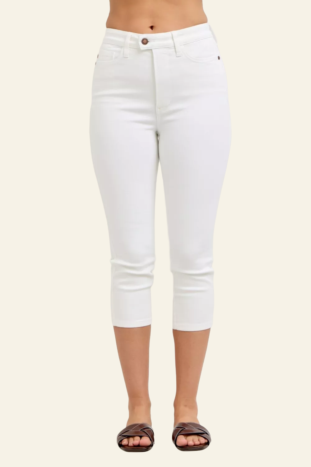 Judy Blue High Waist Extended Waistband Capri Pants with Spade Pockets