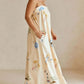 Daverri bohemian print cami maxi dress in cream with blue yellow eyes flowers pattern