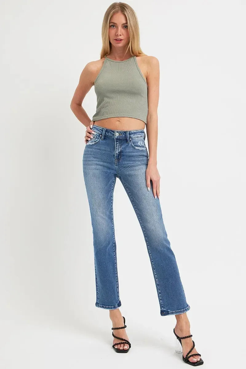 RISEN Full Size Mid Rise Ankle Straight Jeans with Pockets - DAVERRI FASHIONS