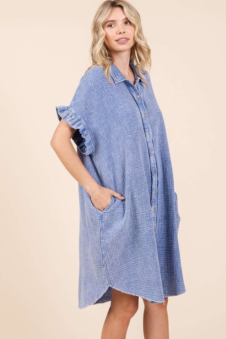 Mittoshop Mineral Wash Cotton Gauze Mini Shirt Dress Midi Dresses