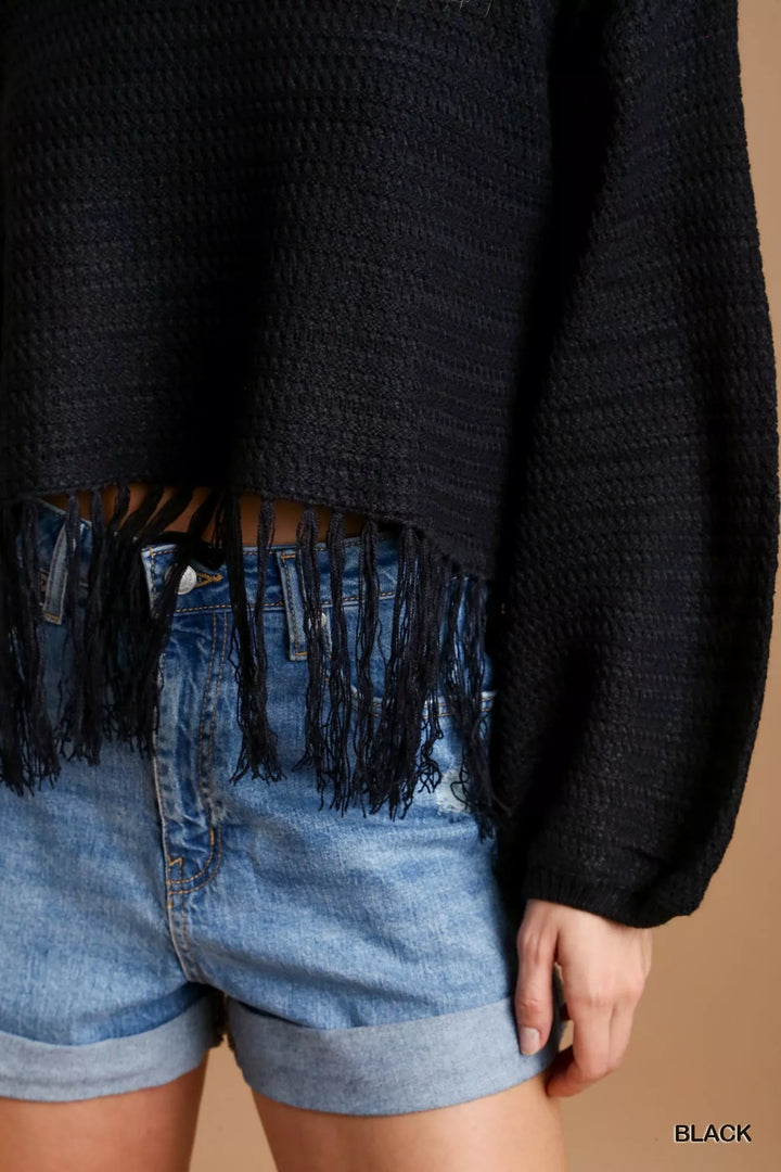 Umgee Crochet Knit Crop Top with Frey Hem | Knit Tops Daverri Fashions