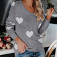 Gray knit heart scoop neck long sleeve sweater