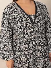Plus Size Lace Detail Printed Balloon Sleeve Dress | Daverri Fashions