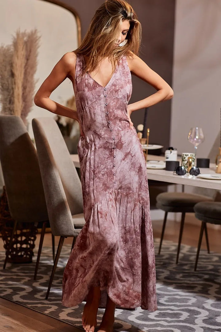 BiBi Tie-Dye Sleeveless V-Neck Dress