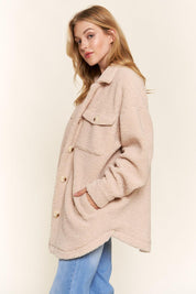 And The Why Teddy Sherpa Button Down Curved Hem Shacket | Shackets Daverri Fashions