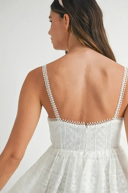 MABLE Eyelet Lace Babydoll Mini Cami Dress - DAVERRI FASHIONS