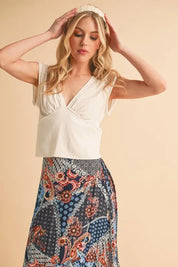 Aemi+Co V-Neck Cap Sleeve Cropped Top | Tops Daverri Fashions