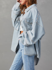 Button Down Raw Hem Denim Jacket | Denim Jackets Daverri Fashions