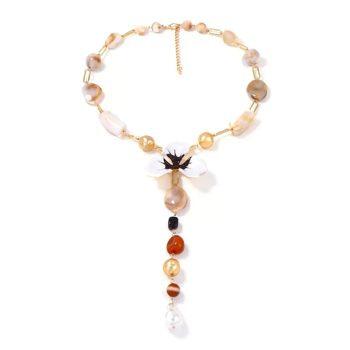 Alloy Dripping Oil Flower Resin Y-Shaped Necklace - DAVERRI FASHIONS