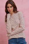 Cream SO ME Ditsy Heart rib knit Valentine top with red hearts